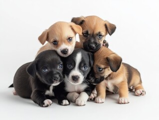 Obraz premium A group of puppies playing, isolate on white background