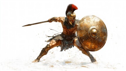 Painting Achilles greek warrior training in action