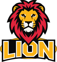 An illustration of a lion mascot logo with the text 