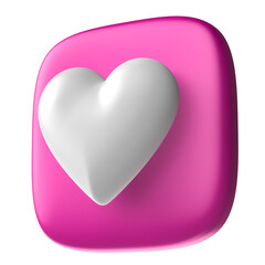 White heart on pink square badge for October Pink campaign in 3D render with transparent background