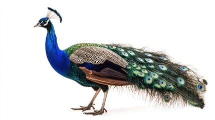Obraz premium A high-resolution shot of a peacock spreading its feathers, isolate on white background