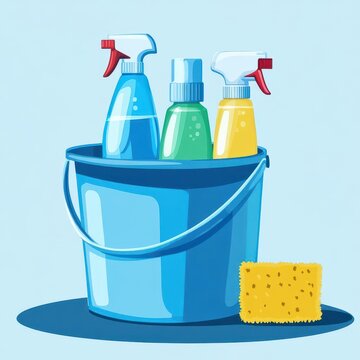 cleaning supplies in blue bucket clip art preview