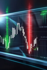 A hyper-realistic, high-resolution financial stock market chart depicting a sudden and dramatic price spike, rendered in a candlestick chart style with meticulous attention to detail