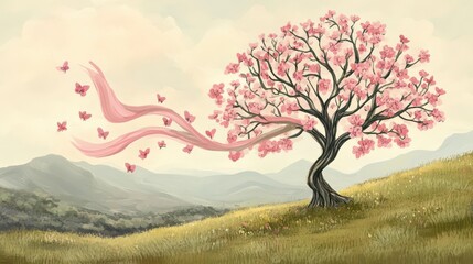 Hope Tree for Breast Cancer Survivors Illustrate a tree where each branch represents hope, growth, and the journey of breast cancer survivors