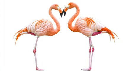 Obraz premium A pair of flamingos standing together, isolate on white background