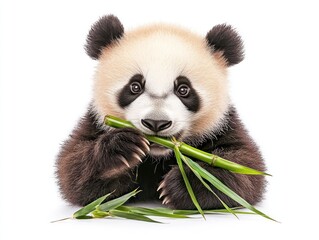 Naklejka premium A panda chewing bamboo, isolate on white background