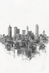 Fototapeta premium Sheffield, United Kingdom, black and white pen pencil hand-drawn effect portrait drawing illustration for travel poster, card, wallpaper, backdrop or banner. Modern, clear, artistic and simple