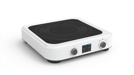 Fototapeta premium A portable induction cooktop, isolate on white background