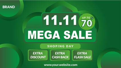 11 11 Sale Banner Promotion Template. dark green background template,stock clearance background. end of year banner template design for web or social media, Sale special offer. abstract vector design.