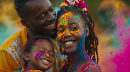 Cheerful african american family at the festival of colors Holi   © Diana Zelenko