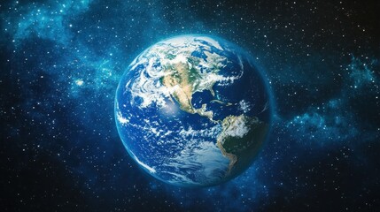 Earth as Seen from Space with Stars and Galaxies in the Background