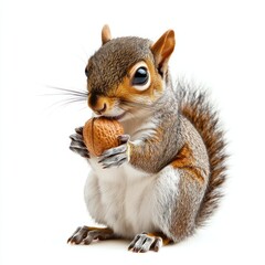 Fototapeta premium A squirrel holding a nut, isolate on white background