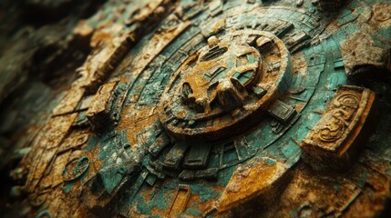 Close-up of a Weathered, Ornate, Circular Stone Structure