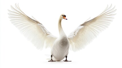 Fototapeta premium A white swan spreading wings, isolate on white background