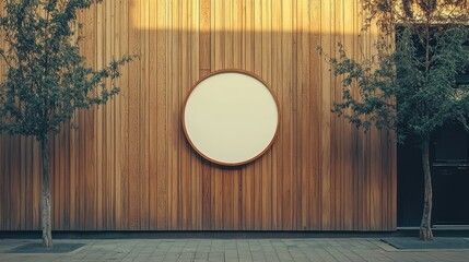 Wooden Wall with Circular Mockup Signboard. AI generated illustration