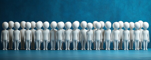 A diverse group of humanoid figures stands in unity against a blue background, symbolizing community and collaboration.