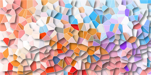 Abstract mosaic made of broken crockery and tableware background. Mosaic pattern with an orange , blue and multi-color palette light elegant marble ceramic pieces wall background.