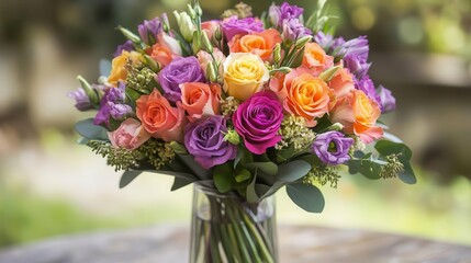 A bouquet of fresh birthday flowers, elegantly arranged in a vase