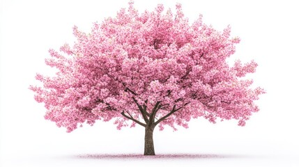 Cherry blossom tree isolate on white background, pink flowers,