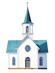 Church building isolate on white background, traditional steeple,