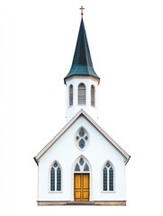 Fototapeta premium Church building isolate on white background, traditional steeple,