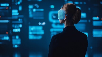 AI-driven digital advertising, futuristic hologram technology, sleek studio