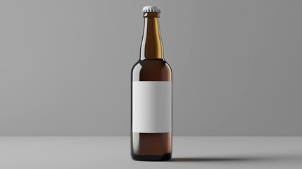 Fototapeta premium brown beer glass bottle with blank label mockup isolated on grey background for product advertising