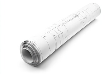 Construction blueprint rolled up isolated on white background