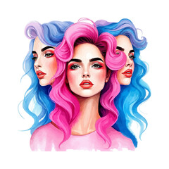 Obraz premium Happy women group for International Women’s day , watercolor style illustration. beautiful women vibrant colorful oil painting vector illustration.