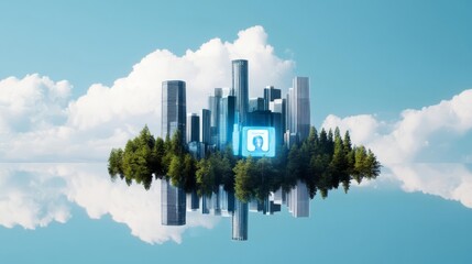 Fototapeta premium Augmented reality campaign planning, city landscape, digital hologram ads