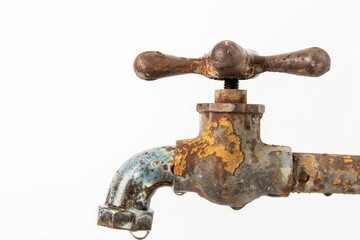 A rusty faucet with a spigot attached, perfect for old-style or vintage-themed designs