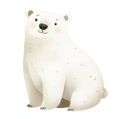 Obraz premium Cute cartoon polar bear sitting calmly against a plain background in a whimsical style