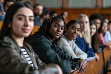 Group of people sitting at desks in a lecture hall