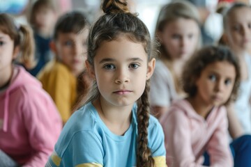 Group of kids seated together, possibly during a meal or gathering