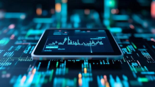 Digital market analysis, holographic insights, advanced AI algorithms