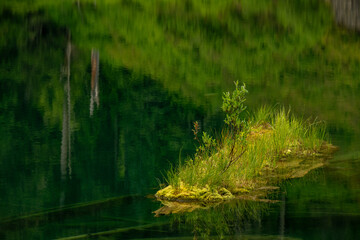 small Green Island Floats In The Calm Reflecting Waters Of Green Lake