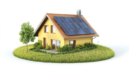 Eco-friendly house isolate on white background, solar panels,