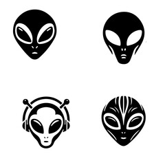 alien face icon, alien silhouette, black alien on white background