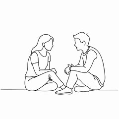 Young couple engaged in a heartfelt conversation while sitting on the floor with a simple background copy space
