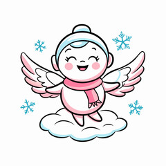 Cheerful snow angel child illustration, winter theme, playful design, festive concept, copy space