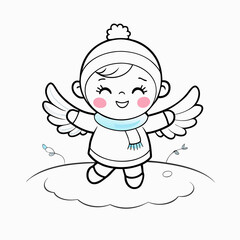 Fototapeta premium Cheerful child creating a snow angel illustration, winter theme, playful design, festive concept, copy space
