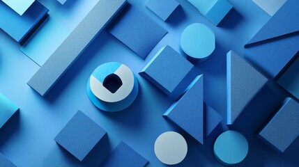 Blue branding with geometric shapes, innovative design,