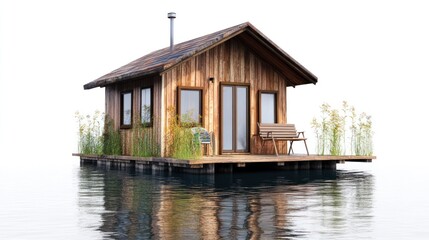 Obraz premium Floating house isolate on white background, aquatic setting,