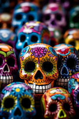 Fototapeta premium Colorful Mexican skulls background for Day of the Dead
