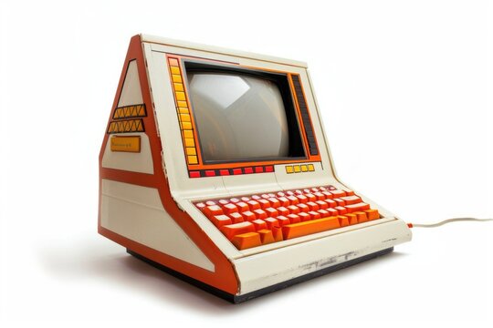 A vintage computer station with an old keyboard and mouse, suitable for retro-themed designs or nostalgia-driven projects