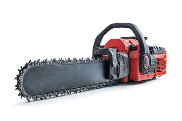 Industrial-grade chainsaw isolated on white background
