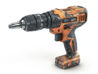 Industrial-grade power drill isolated on white background with detailed textures