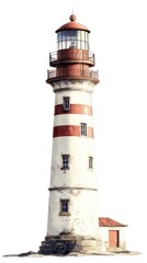 Lighthouse isolate on white background, coastal architecture,