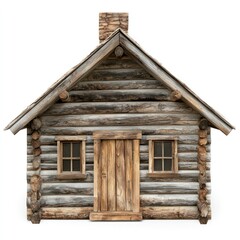 Naklejka premium Log cabin isolate on white background, rustic wood,