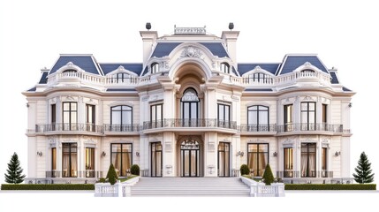 Fototapeta premium Luxury mansion isolate on white background, grand architecture,